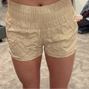 Free People Tan and Cream Athletic Shorts High-Waisted Knit
